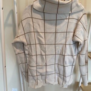 Women's Cream and Brown Grid Sweater